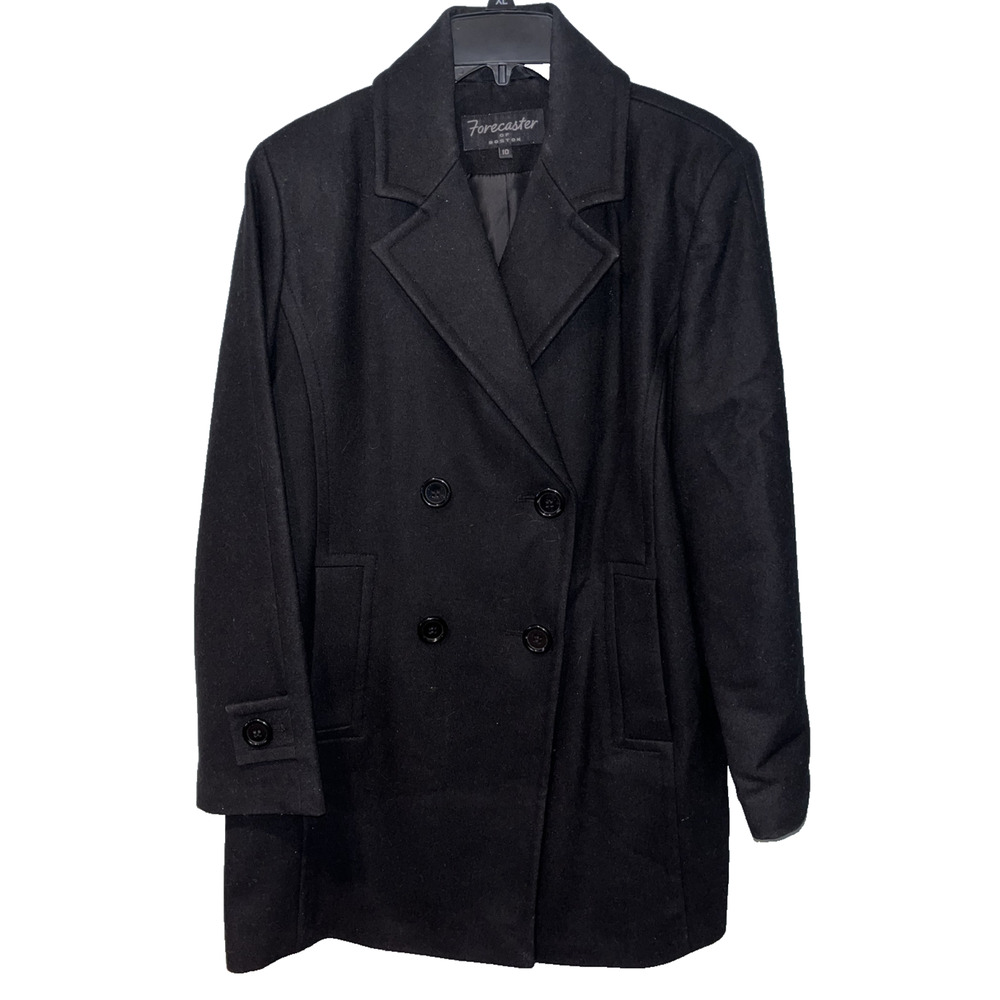 VTG Forecaster Of Boston Pea Coat Jacket Women 10 Black Wool Double Breasted USA